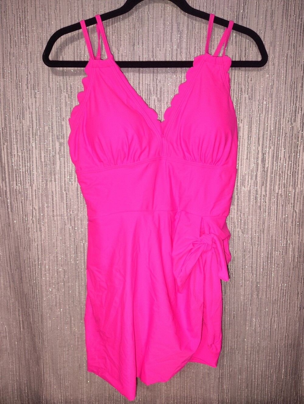 Neon Pink Scalloped Swim Dress